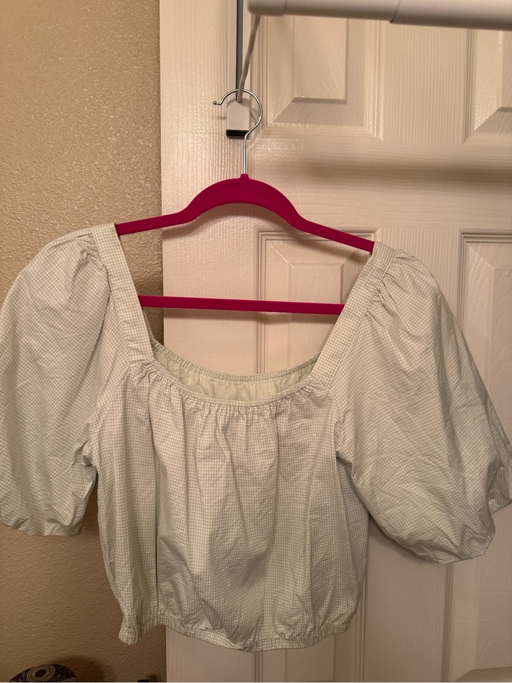 Copper Key Light Green Puff-Sleeve Square Neck Blouse
